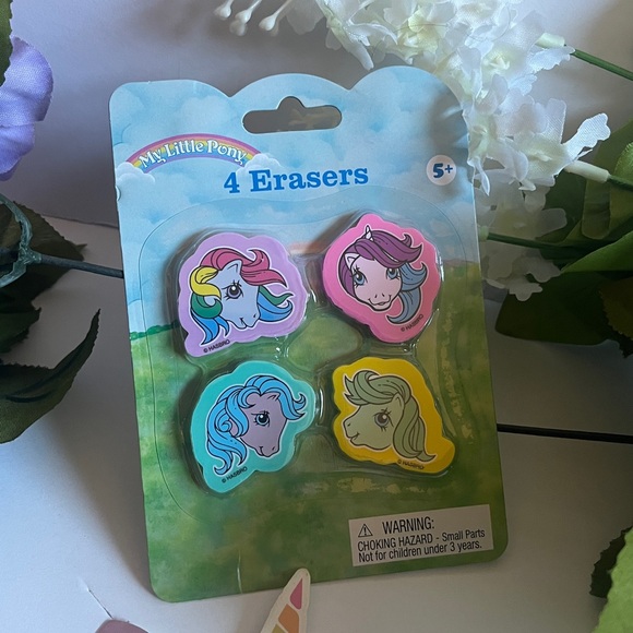 🔴NWT bff unicorn charm gold tone necklace w/new My Little Pony Colorful Erasers - Picture 3 of 5